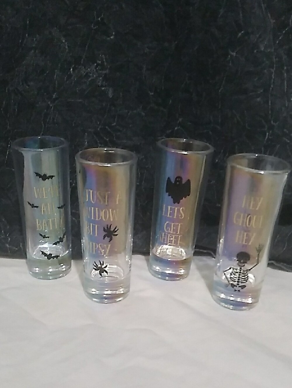 Halloween Tall Shot Glasses Set Of 4 - Clear with Black Spooky Icons(H1) - Picture 12 of 13